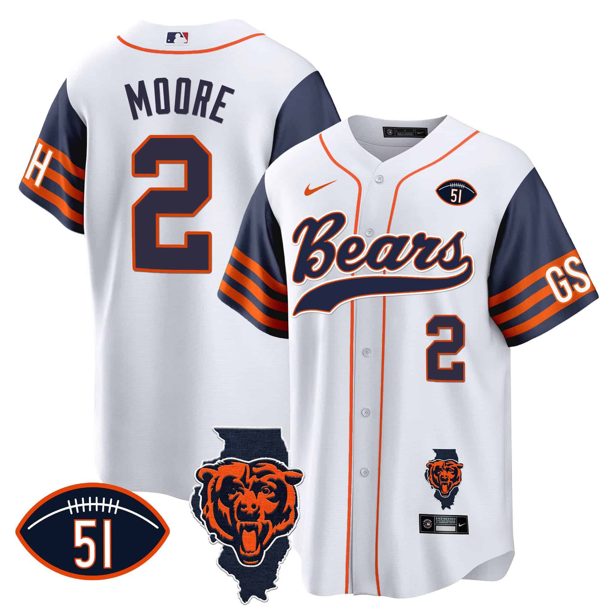 Men Chicago Bears #2 Moore White 2024 Nike Patch Baseball NFL Jersey style 1->indianapolis colts->NFL Jersey